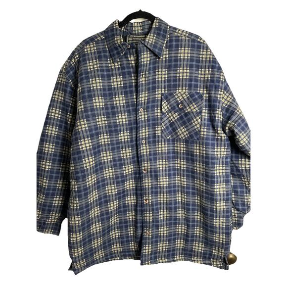 Highland Outfitters Men's Quilted Flannel Shirt Button Front Blue Plaid Sz Large - Picture 1 of 9